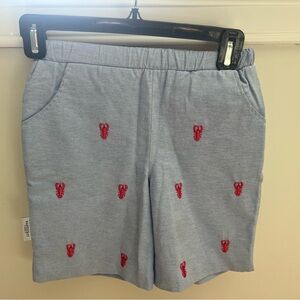 Nantucket Kids Chambray Shorts with Red Lobster Embroidery